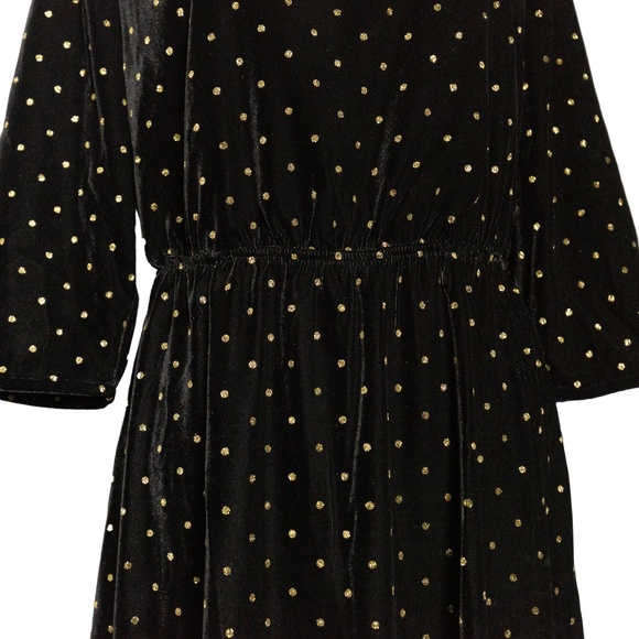 SEZANE Adelma Midi Dress in Black Velvet with Glitter Polka Dots - Size 6 - Picture 5 of 16
